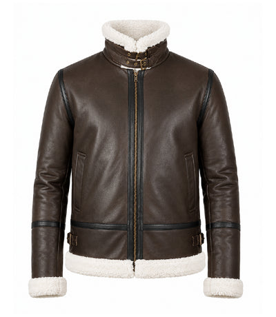 Men's Dark Brown B3 Aviator Leather Jacket - Jacket Aura
