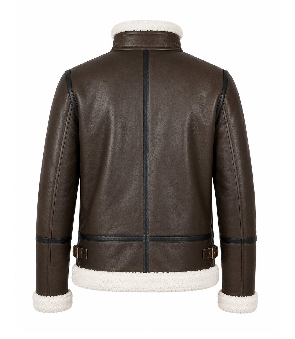 Men's Dark Brown B3 Aviator Leather Jacket Back - Jacket Aura