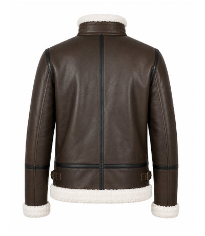 Men's Dark Brown B3 Aviator Leather Jacket Back - Jacket Aura