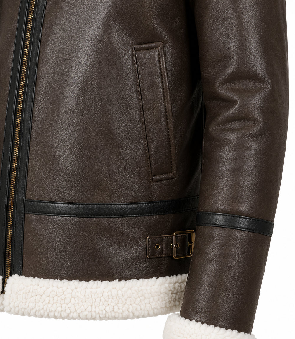 Men's Dark Brown B3 Aviator Leather Jacket Closeup - Jacket Aura