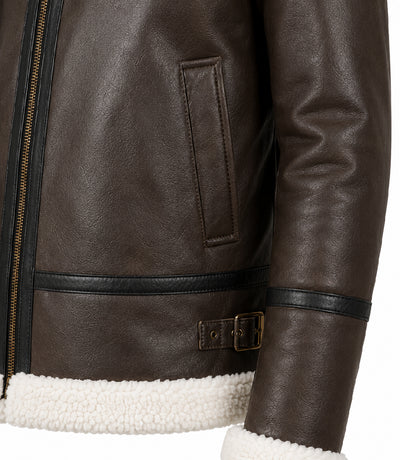 Men's Dark Brown B3 Aviator Leather Jacket Closeup - Jacket Aura