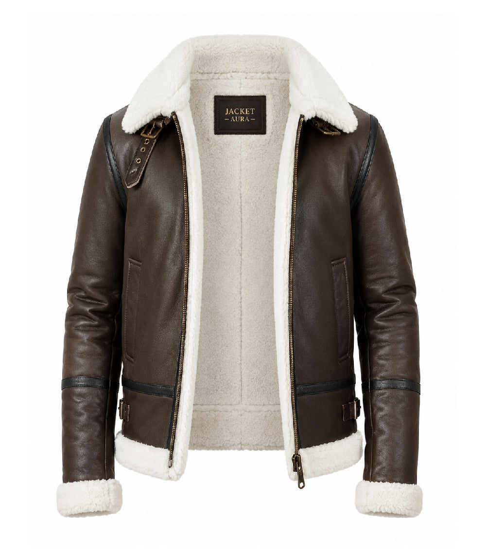Men's Dark Brown B3 Aviator Leather Jacket Front - Jacket Aura