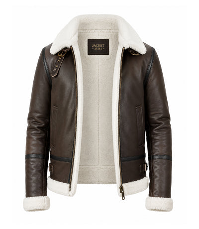 Men's Dark Brown B3 Aviator Leather Jacket Front - Jacket Aura