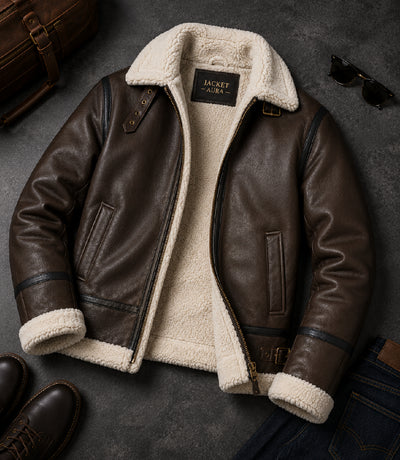 Men's Dark Brown B3 Aviator Leather Jacket Front View - Jacket Aura