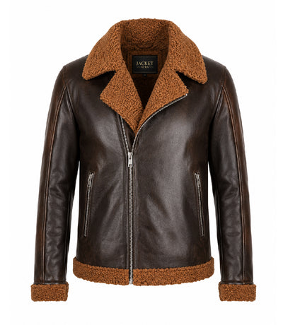 Men's Dark Brown Shearling Leather Jacket - Jacket Aura