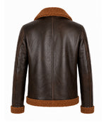 Men's Dark Brown Shearling Leather Jacket Back - Jacket Aura