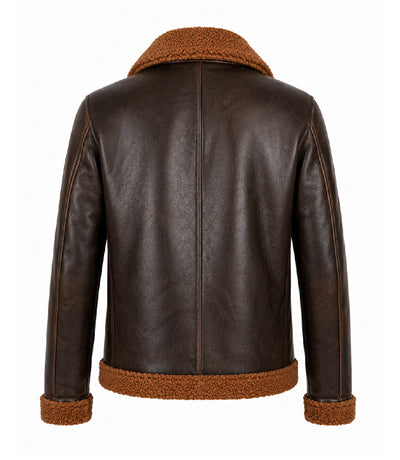 Men's Dark Brown Shearling Leather Jacket Back - Jacket Aura