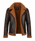 Men's Dark Brown Shearling Leather Jacket Front - Jacket Sura
