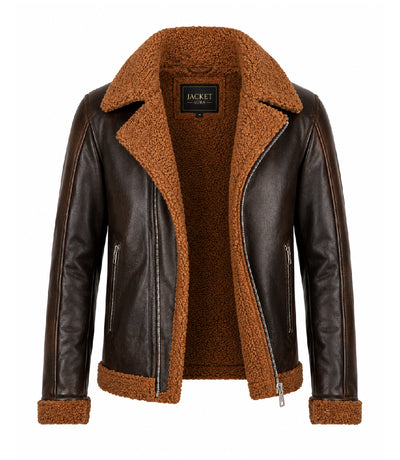 Men's Dark Brown Shearling Leather Jacket Front - Jacket Sura