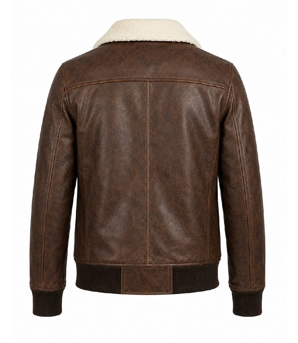 Men's Distressed Brown Aviator Leather Jacket Back - Jacket Aura