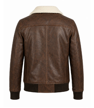 Men's Distressed Brown Aviator Leather Jacket Back - Jacket Aura