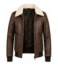 Men's Distressed Brown Aviator Leather Jacket Front - Jacket Aura