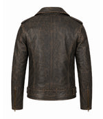Men's Distressed Brown Leather Biker Jacket Back - Jacket Aura