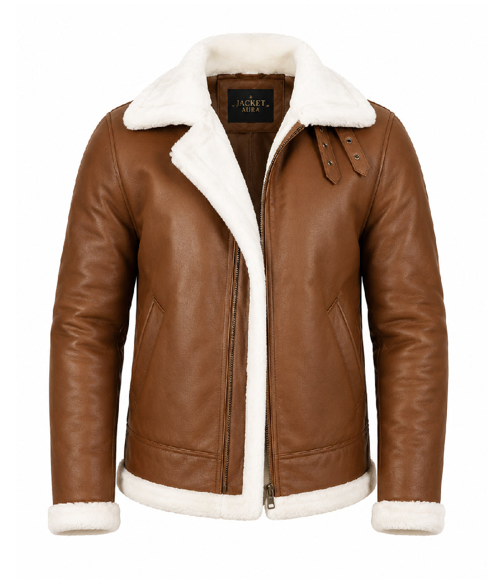 Men's Francis Brown Shearling Leather Jacket - Jacket Aura