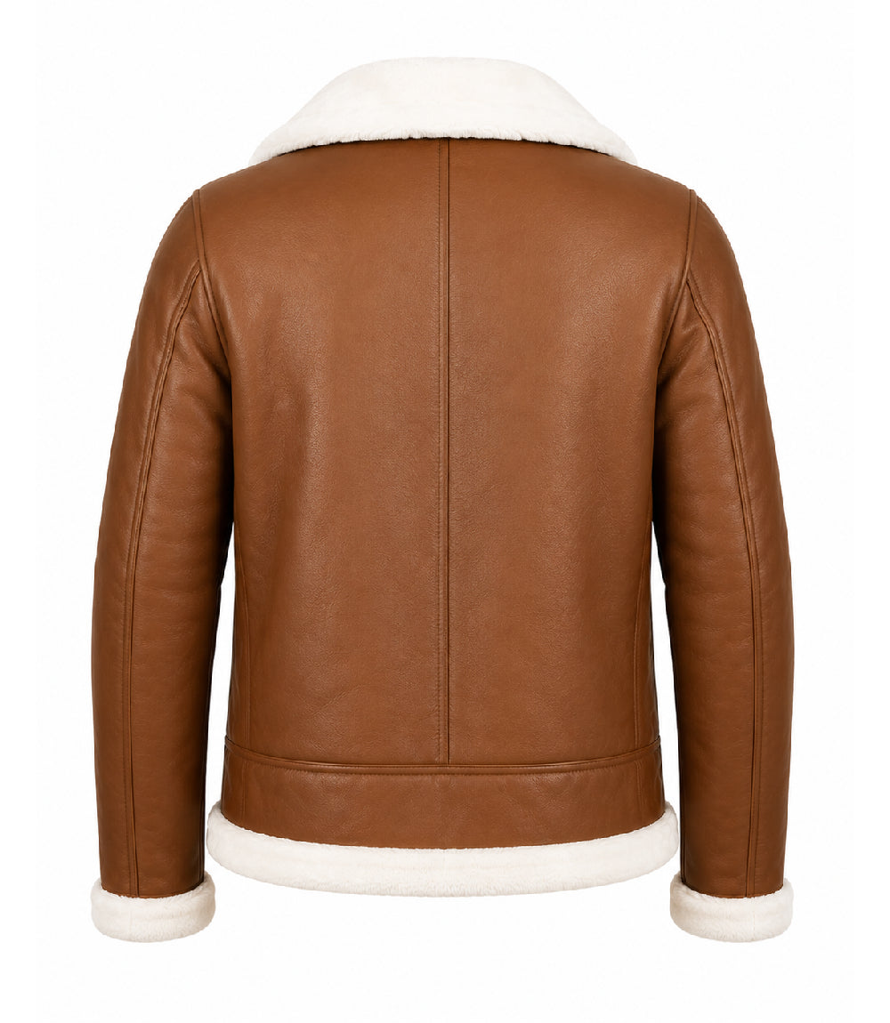 Men's Francis Brown Shearling Leather Jacket Back -  Jacket Aura