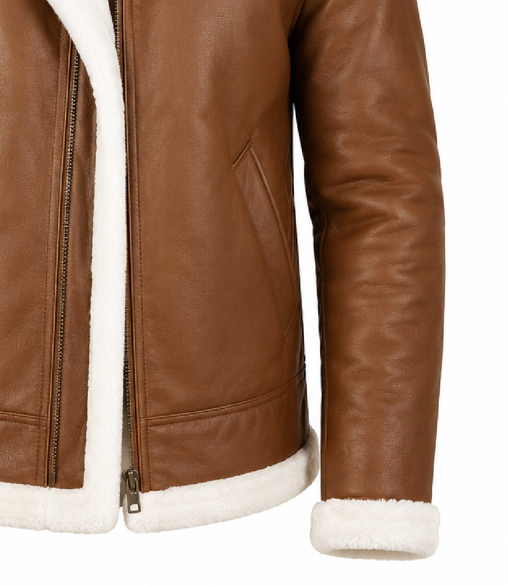 Mens Francis Brown Shearling Leather Jacket Closeup - Jacket Aura