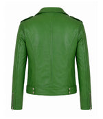 Men's Green Leather Biker Jacket Back  - Jacket Aura