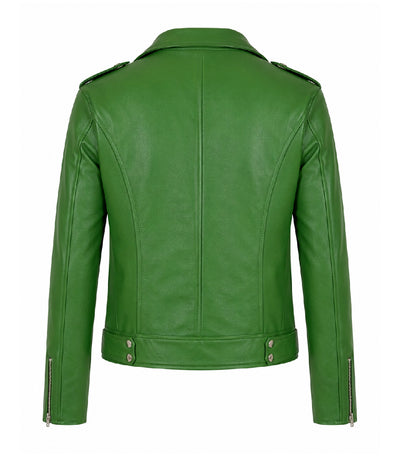 Men's Green Leather Biker Jacket Back  - Jacket Aura
