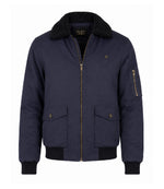 Men's Navy Blue Cotton Sherpa Collar Aviator Jacket - Jacke Aura