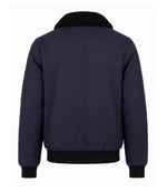 Men's Navy Blue Cotton Sherpa Collar Aviator Jacket Back - Jacket Aura
