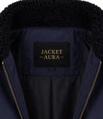 Men's Navy Blue Cotton Sherpa Collar Aviator Jacket Collar - Jacket Aura