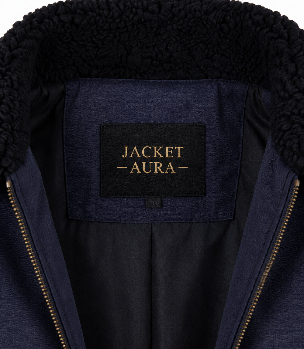 Men's Navy Blue Cotton Sherpa Collar Aviator Jacket Collar - Jacket Aura
