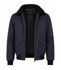 Men's Navy Blue Cotton Sherpa Collar Aviator Jacket Front  - Jacket Aura