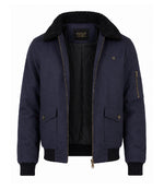 Men's Navy Blue Cotton Sherpa Collar Aviator Jacket Front  - Jacket Aura