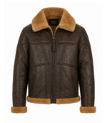 Men's Shearling Dark Brown Bomber Jacket - Jacket Aura