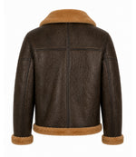 Men's Shearling Dark Brown Bomber Jacket Back - Jacket Aura