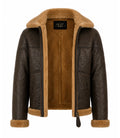 Men's Shearling Dark Brown Bomber Jacket Front - Jacket Aura 