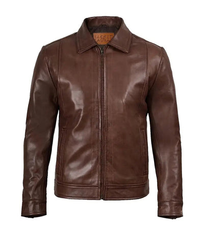 Men's Cognac Leather Harrington Jacket | Jacket Aura in XS - Jacket Aura