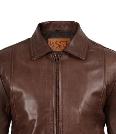 Men's Cognac Leather Harrington Jacket | Jacket Aura in XS - Jacket Aura