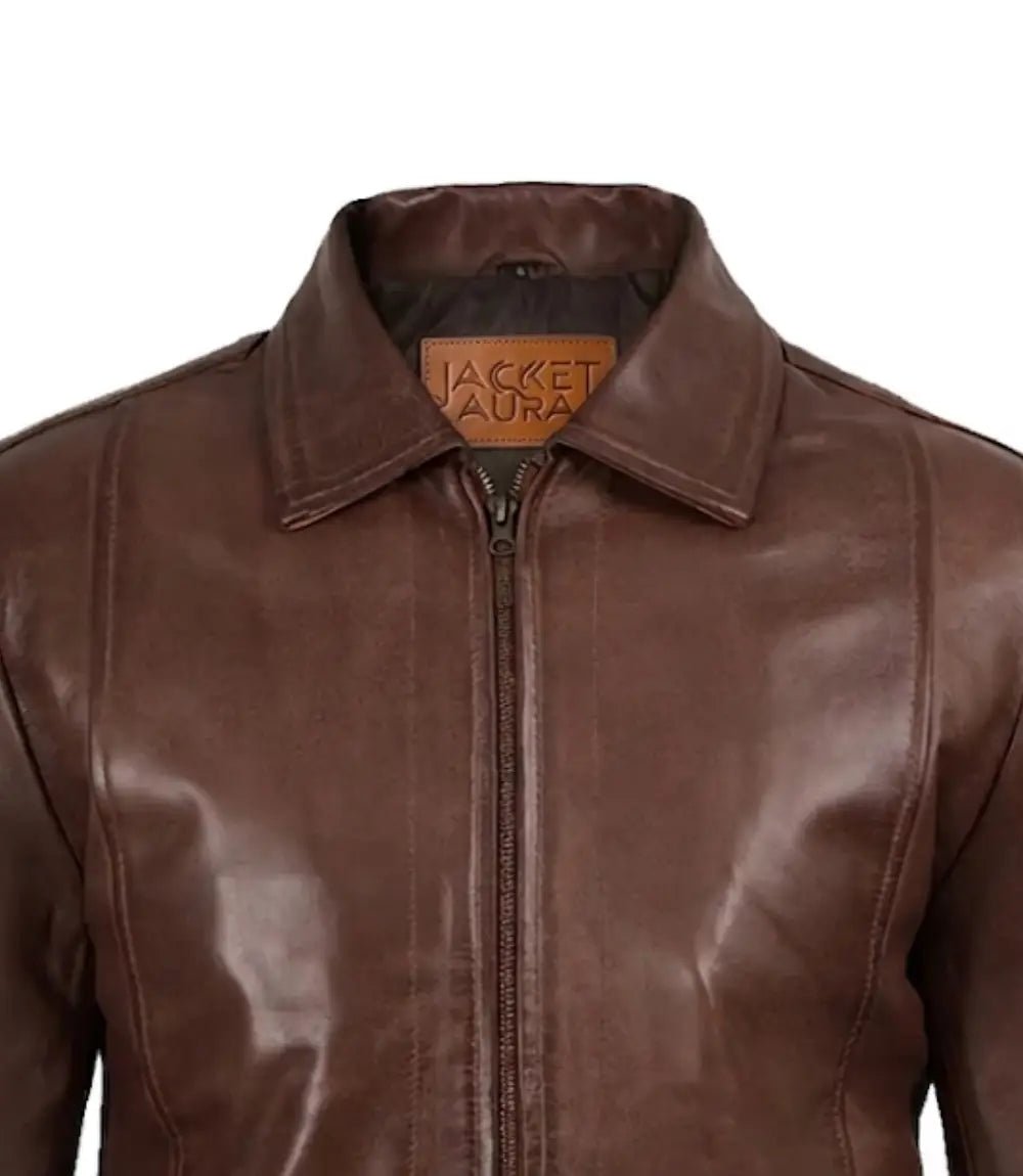 Reeves Men's Cognac Leather Harrington Jacket | Jacket Aura in XS - Jacket Aura
