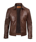 Reeves Men's Cognac Leather Harrington Jacket | Jacket Aura in XS - Jacket Aura