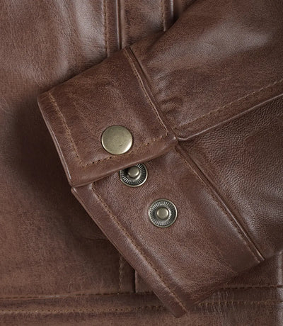 Men's Cognac Leather Harrington Jacket | Jacket Aura in XS - Jacket Aura