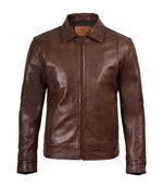 Reeves Men's Cognac Leather Harrington Jacket | Jacket Aura in XS - Jacket Aura