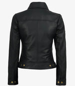 Jose Women's Black Leather Harrington Jacket with Golden Details | Jacket Aura in XS - Jacket Aura
