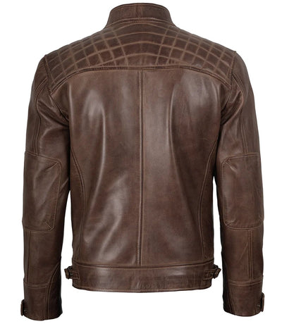 Men's Chocolate Brown Leather Biker Jacket with Quilted Shoulders | Jacket Aura in XS - Jacket Aura