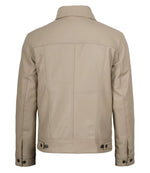 Men's Beige Leather Trucker Jacket | Jacket Aura in XS - Jacket Aura