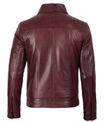 Men's Burgundy Leather Trucker Jacket | Jacket Aura in XS - Jacket Aura