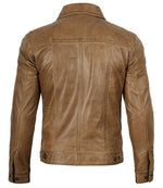 Men’s Camel Brown Leather Trucker Jacket | Jacket Aura in XS - Jacket Aura