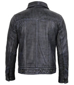Men's Black Washed Leather Trucker Jacket | Jacket Aura in XS - Jacket Aura