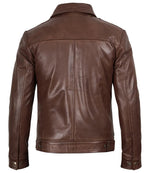 Men's Cognac Leather Harrington Jacket | Jacket Aura in XS - Jacket Aura