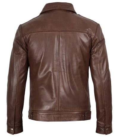 Men's Cognac Leather Harrington Jacket | Jacket Aura in XS - Jacket Aura