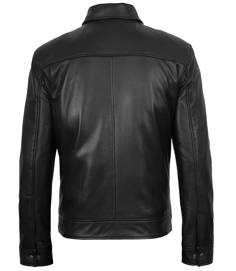 Men's Tony Black Leather Harrington Jacket | Jacket Aura in XS - Jacket Aura