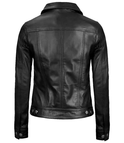 Women’s Black Lambskin Leather Four - Pocket Trucker Jacket | Jacket Aura in XS - Jacket Aura
