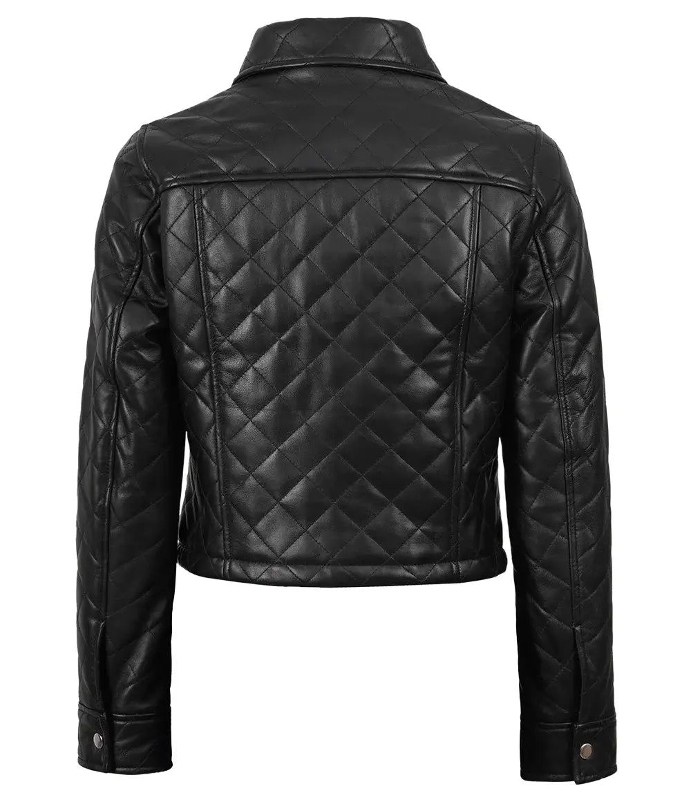 Women’s Black Real Leather Cropped Quilted Jacket | Jacket Aura in XS - Jacket Aura