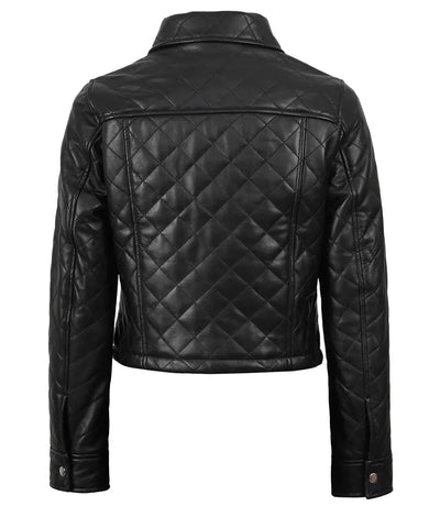 Women’s Black Real Leather Cropped Quilted Jacket | Jacket Aura in XS - Jacket Aura