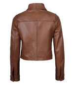 Women’s Cropped Cognac Brown Leather Jacket | Jacket Aura in XS - Jacket Aura